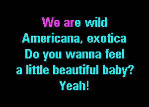 We are wild
Americana, exotica

Do you wanna feel
a little beautiful baby?
Yeah!