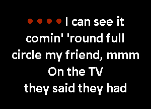 0600lcanseeit
comin' 'round full

circle my friend, mmm
On the TV
they said they had