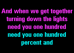 And when we get together
turning down the lights
need you one hundred
need you one hundred

percent and