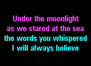 Under the moonlight
as we stared at the sea
the words you whispered
I will always believe