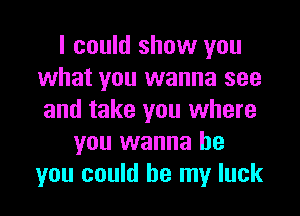 I could show you
what you wanna see

and take you where
you wanna be
you could be my luck