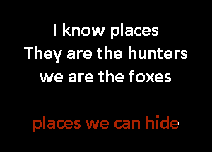 I know places
They are the hunters
we are the foxes

places we can hide