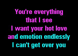 You're everything
that I see

I want your hot love
and emotion endlessly
I can't get over you