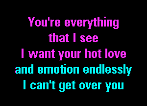 You're everything
that I see

I want your hot love
and emotion endlessly
I can't get over you