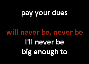 pay your dues

will never be, never be
I'll never be
big enough to