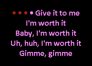 0 0 0 0Give itto me
I'm worth it

Baby, I'm worth it
Uh, huh, I'm worth it
Gimme, gimme