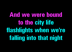 And we were bound
to the city life
flashlights when we're
falling into that night