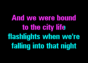 And we were bound
to the city life
flashlights when we're
falling into that night