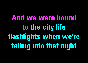 And we were bound
to the city life
flashlights when we're
falling into that night