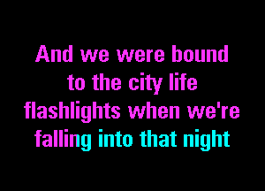 And we were bound
to the city life
flashlights when we're
falling into that night