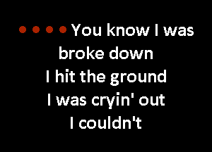 0 0 0 OYou know I was
broke down

I hit the ground
I was cryin' out
I couldn't