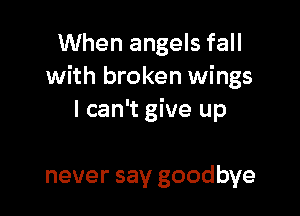 When angels fall
with broken wings

I can't give up

never say goodbye