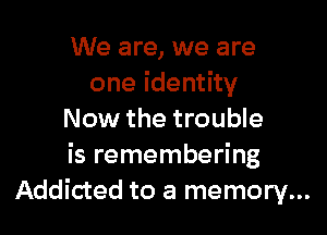 We are, we are
one identity

Now the trouble
is remembering
Addicted to a memory...