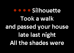 0 0 0 0 Silhouette
Took a walk

and passed your house
late last night
All the shades were