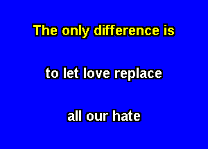 The only difference is

to let love replace

all our hate