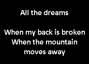 All the dreams

When my back is broken
When the mountain
moves away