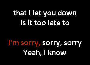 that I let you down
Is it too late to

I'm sorry, sorry, sorry
Yeah, I know