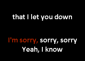 that I let you down

I'm sorry, sorry, sorry
Yeah, I know