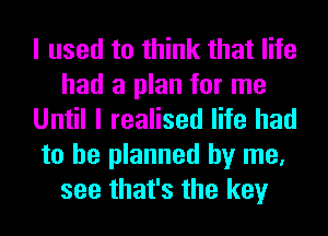 I used to think that life
had a plan for me
Until I realised life had
to he planned by me,
see that's the key