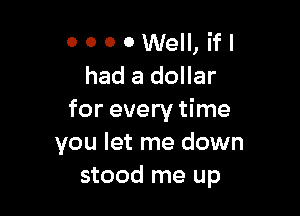 OOOOWeII,ifI
had a dollar

for every time
you let me down
stood me up