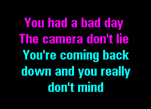 You had a bad day
The camera don't lie

You're coming back
down and you really
don't mind