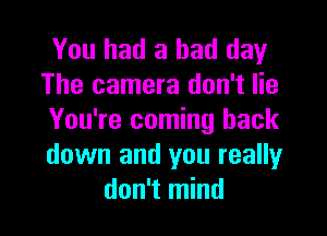 You had a bad day
The camera don't lie

You're coming back
down and you really
don't mind