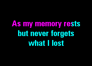 As my memory rests

but never forgets
what I lost