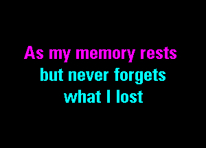 As my memory rests

but never forgets
what I lost