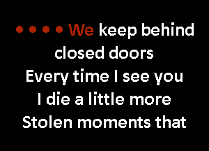 0 0 0 0 We keep behind
closed doors
Every time I see you
I die a little more
Stolen moments that