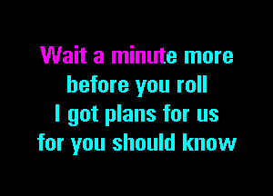 Wait a minute more
before you roll

I got plans for us
for you should know