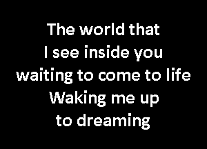 The world that
I see inside you

waiting to come to life
Waking me up
to dreaming