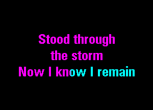 Stood through

the storm
Now I know I remain