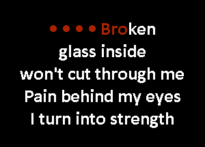 o o o 0 Broken
glass inside

won't cut through me
Pain behind my eyes
I turn into strength