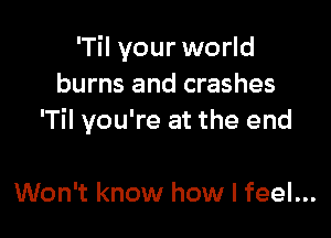 ITil your world
burns and crashes

'Til you're at the end

Won't know how I feel...