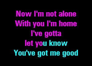 Now I'm not alone
With you I'm home

I've gotta
let you know
You've got me good