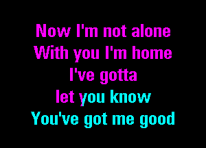 Now I'm not alone
With you I'm home

I've gotta
let you know
You've got me good