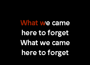 What we came

here to forget
What we came
here to forget
