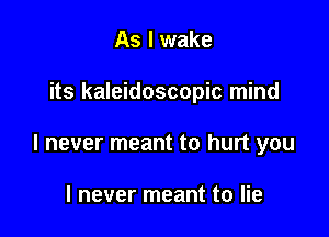 As I wake

its kaleidoscopic mind

I never meant to hurt you

I never meant to lie