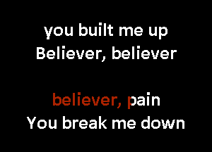 you built me up
Believer, believer

believer, pain
You break me down