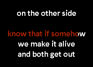 on the other side

know that if somehow
we make it alive
and both get out