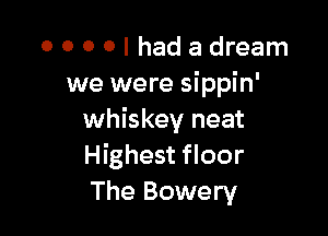 OOOOIhadadream
we were sippin'

whiskey neat
Highest floor
The Bowery