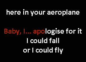 here in your aeroplane

Baby, I... apologise for it
I could fall
or I could fly