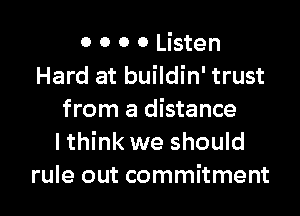 0 0 0 0 Listen
Hard at buildin' trust

from a distance
I think we should
rule out commitment