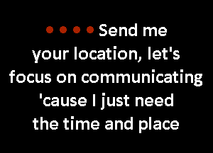 0 0 0 0 Send me
your location, let's
focus on communicating
'cause I just need
the time and place