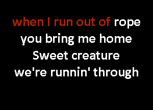 when I run out of rope
you bring me home
Sweet creature
we're runnin' through