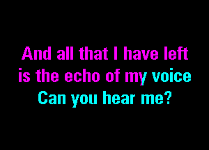 And all that I have left

is the echo of my voice
Can you hear me?