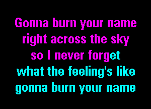 Gonna burn your name
right across the sky
so I never forget
what the feeling's like
gonna burn your name
