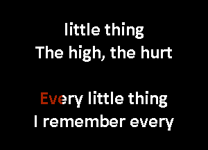 little thing
The high, the hurt

Every little thing
I remember every
