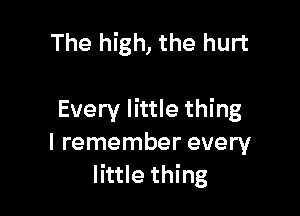 The high, the hurt

Every little thing
I remember every
little thing