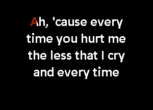 Ah, 'cause every
time you hurt me

the less that I cry
and every time